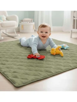 Krabbeldecke Soft-Cord rutsch- & wasserfest Khaki Grün 120x120cm