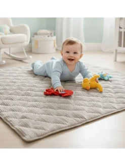 Krabbeldecke Soft-Cord rutsch- & wasserfest Natur 120x120cm
