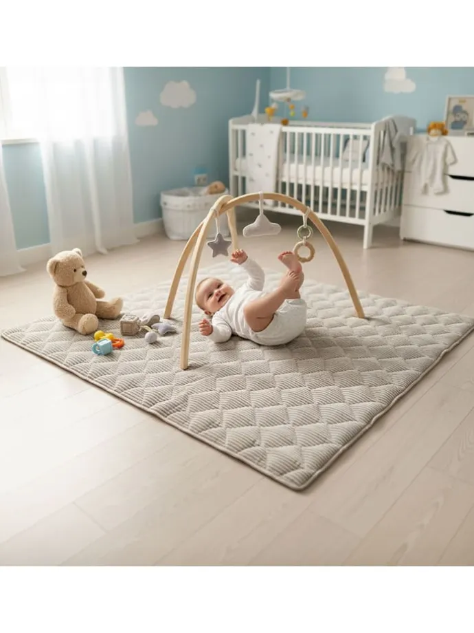 Krabbeldecke Soft-Cord rutsch- & wasserfest Natur 120x120cm
