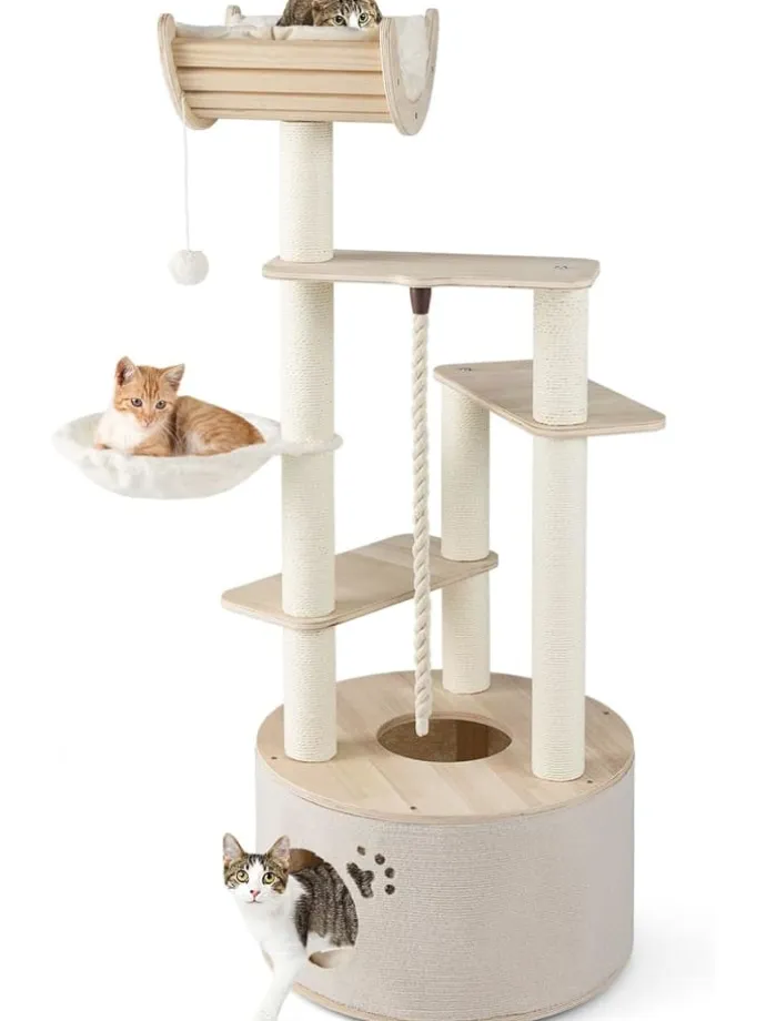 Kratzbaum Holz 141 cm in Beige