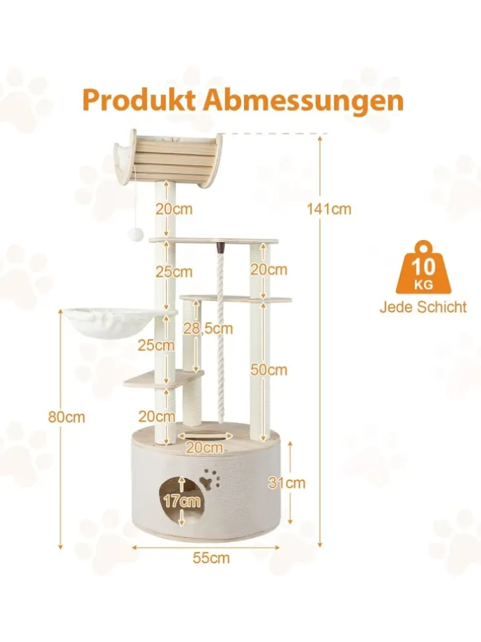Kratzbaum Holz 141 cm in Beige