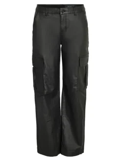 Kunstleder Cargo Hose Wide Leg Bootcut Pants PU Coated NMYOLANDA in Schwarz-2