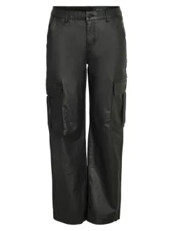 Kunstleder Cargo Hose Wide Leg Bootcut Pants PU Coated NMYOLANDA in Schwarz-2