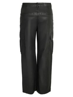 Kunstleder Cargo Hose Wide Leg Bootcut Pants PU Coated NMYOLANDA in Schwarz-2