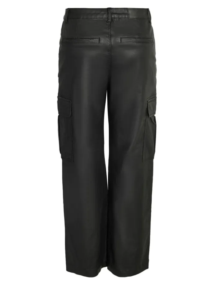 Kunstleder Cargo Hose Wide Leg Bootcut Pants PU Coated NMYOLANDA in Schwarz-2