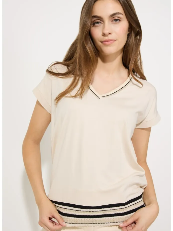 Kurzarmshirt in powder creme