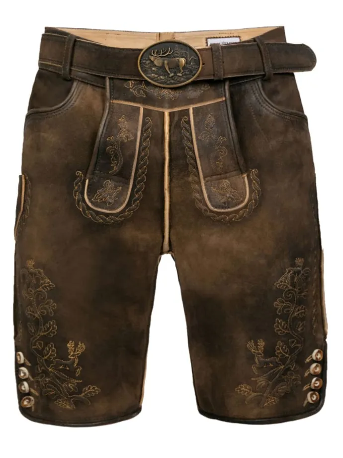 Kurze Hirschlederhose Josef in dunkelbraun
