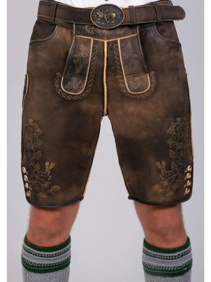 Kurze Hirschlederhose Josef in dunkelbraun