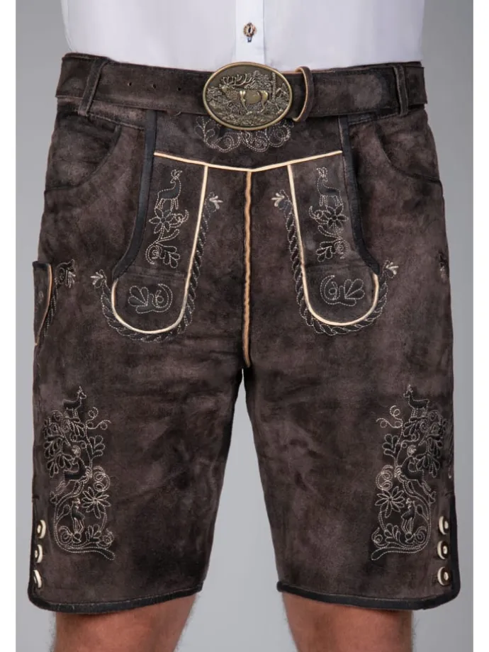 Kurze Trachtenlederhose Matze in dunkelbraun