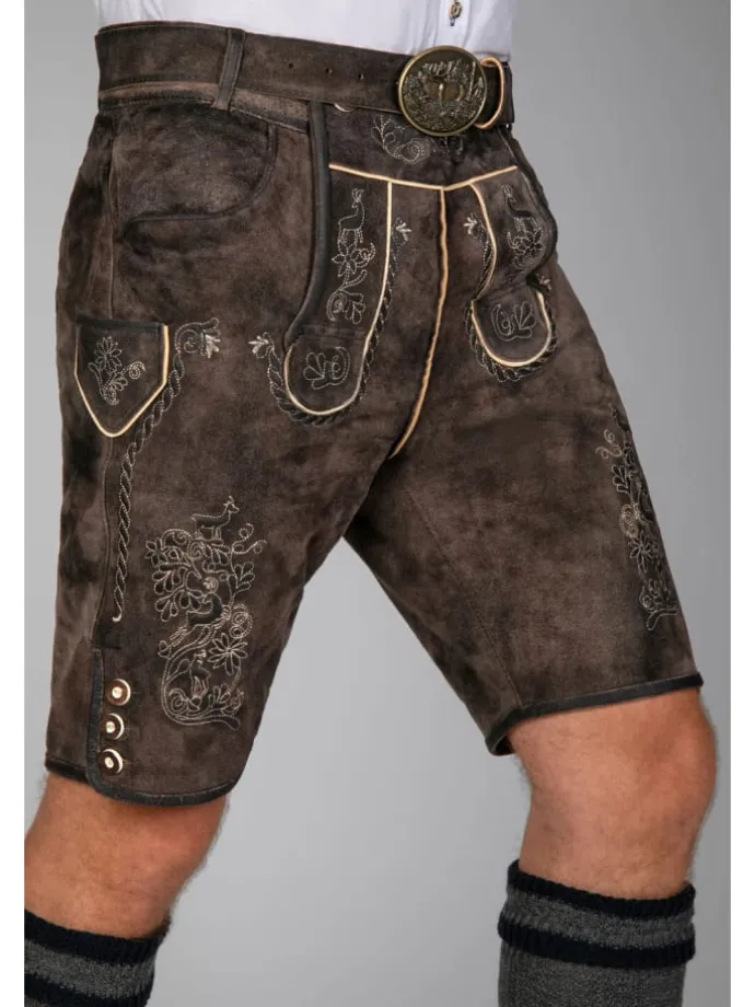 Kurze Trachtenlederhose Matze in dunkelbraun