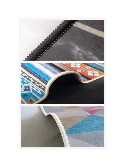 Kurzflor-Teppich in Beige/ Rot
