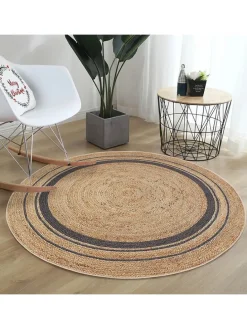 Kurzflor-Teppich in Beige/ Dunkelblau