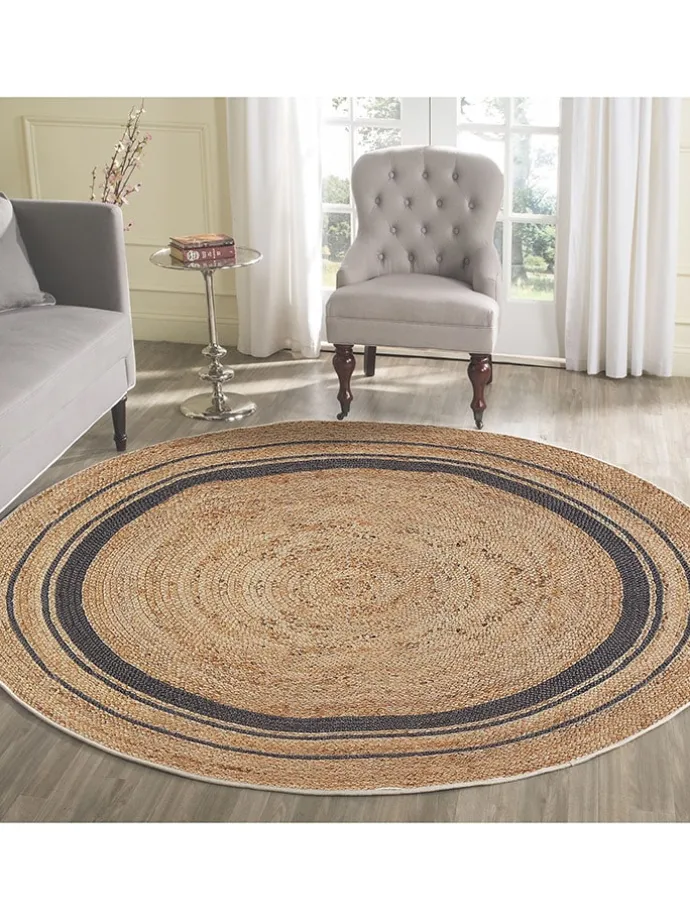 Kurzflor-Teppich in Beige/ Dunkelblau