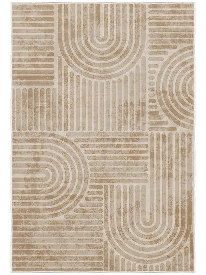 Kurzflor-Teppich in Beige/ Hellbraun