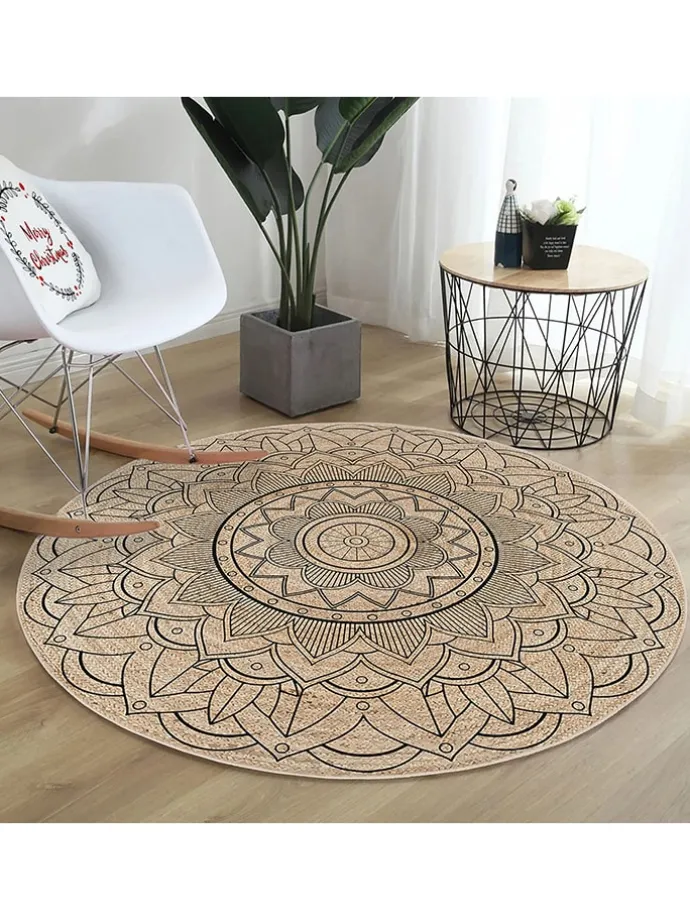 Kurzflor-Teppich in Beige/ Bunt