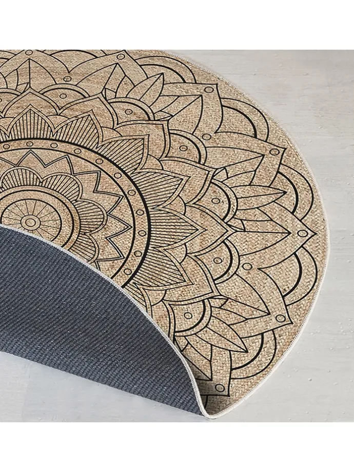 Kurzflor-Teppich in Beige/ Bunt