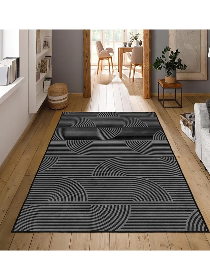 Kurzflor-Teppich in Grau/ Schwarz