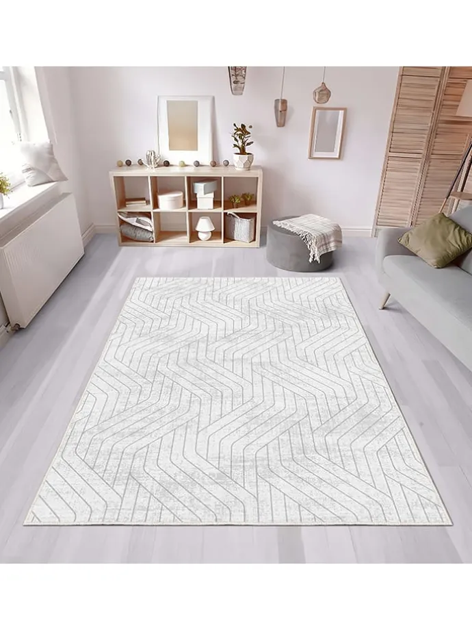 Kurzflor-Teppich in Grau/ Weiß