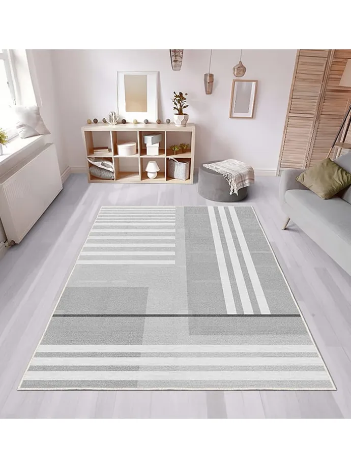 Kurzflor-Teppich in Grau/ Weiß