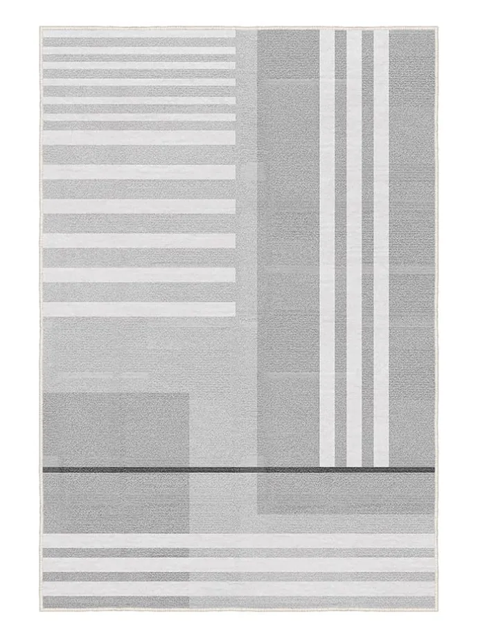 Kurzflor-Teppich in Grau/ Weiß