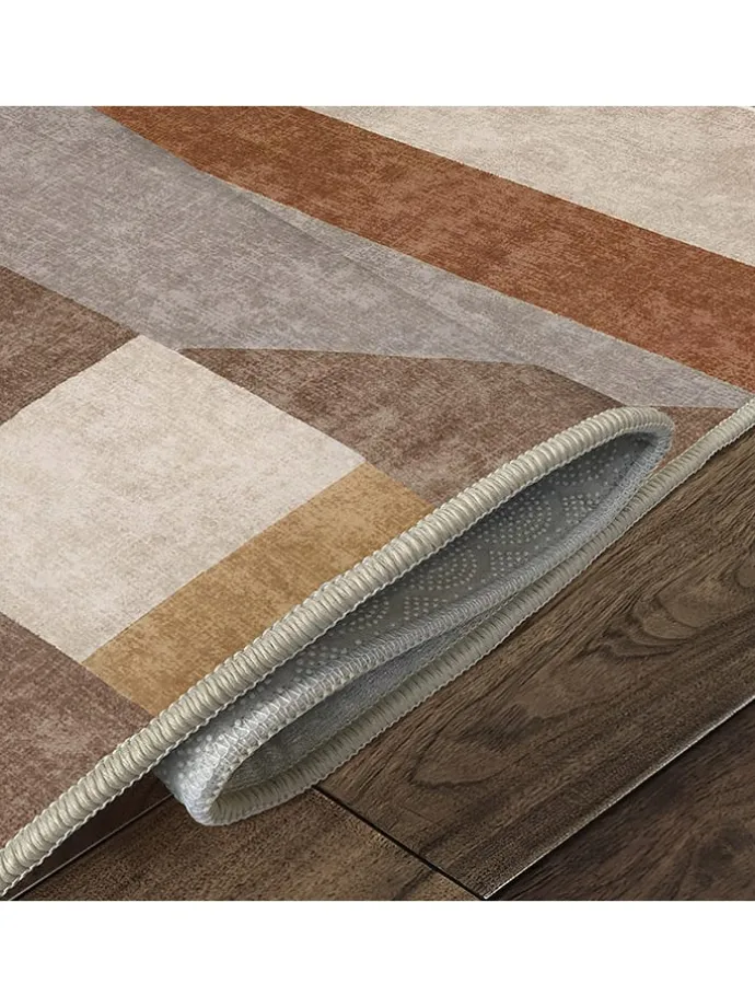 Kurzflor-Teppich in Hellbraun/ Grau/ Beige