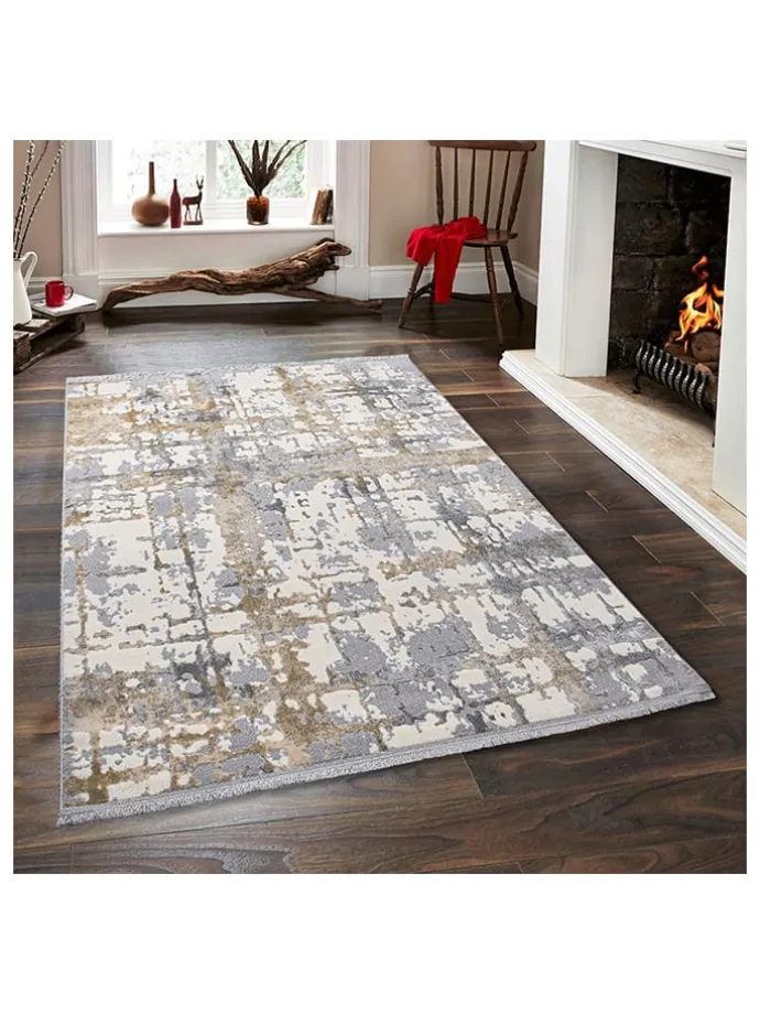 Kurzflor-Teppich "Notta" in Grau/ Beige