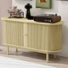 Lamellen Schrank Sideboard mit Schiebetüren und Kiefernholzbeinen in Naturholz