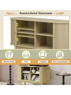 Lamellen Schrank Sideboard mit Schiebetüren und Kiefernholzbeinen in Naturholz