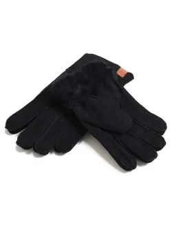 Lammfell-Fingerhandschuhe "Patchwork" in Schwarz