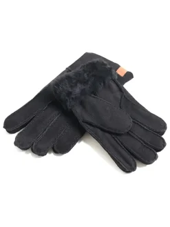 Lammfell-Fingerhandschuhe "Patchwork" in Schwarz