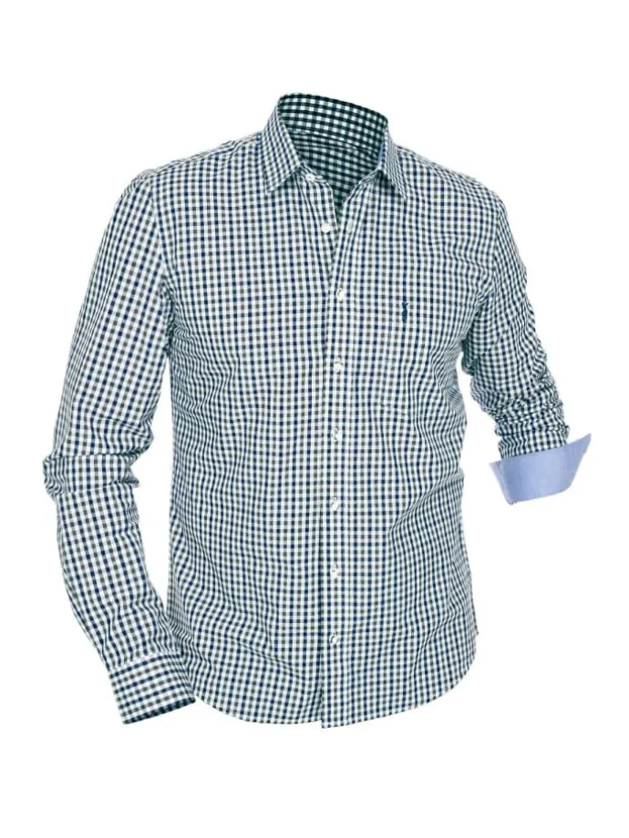 Langarmhemd LF670-CO in blau-tanne
