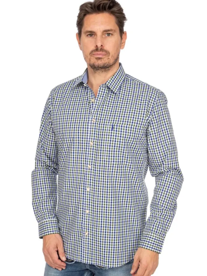 Langarmhemd LF670-CO in blau-tanne
