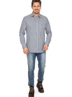 Langarmhemd LF670-CO in blau-tanne