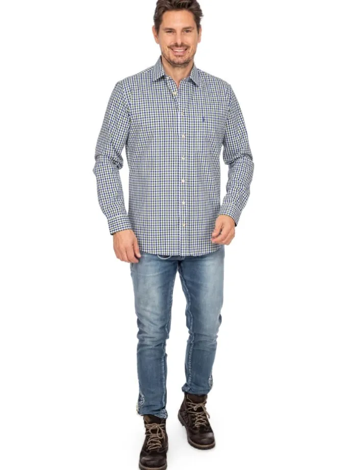 Langarmhemd LF670-CO in blau-tanne