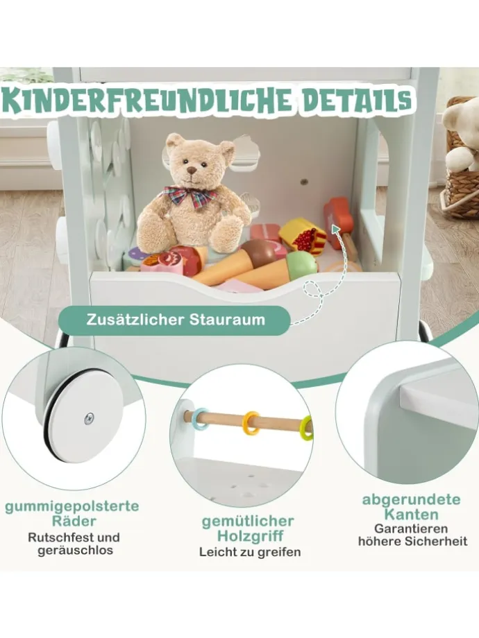 Lauflernwagen Holz Höhenverstellbar mit Aktivitätszentrum in Grün