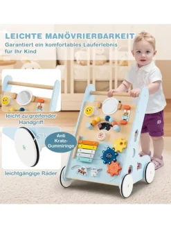 Lauflernwagen Holz Höhenverstellbar mit Aktivitätszentrum in Blau