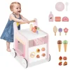 Lauflernwagen Holz Höhenverstellbar mit Aktivitätszentrum in Rosa