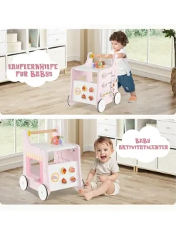 Lauflernwagen Holz Höhenverstellbar mit Aktivitätszentrum in Rosa