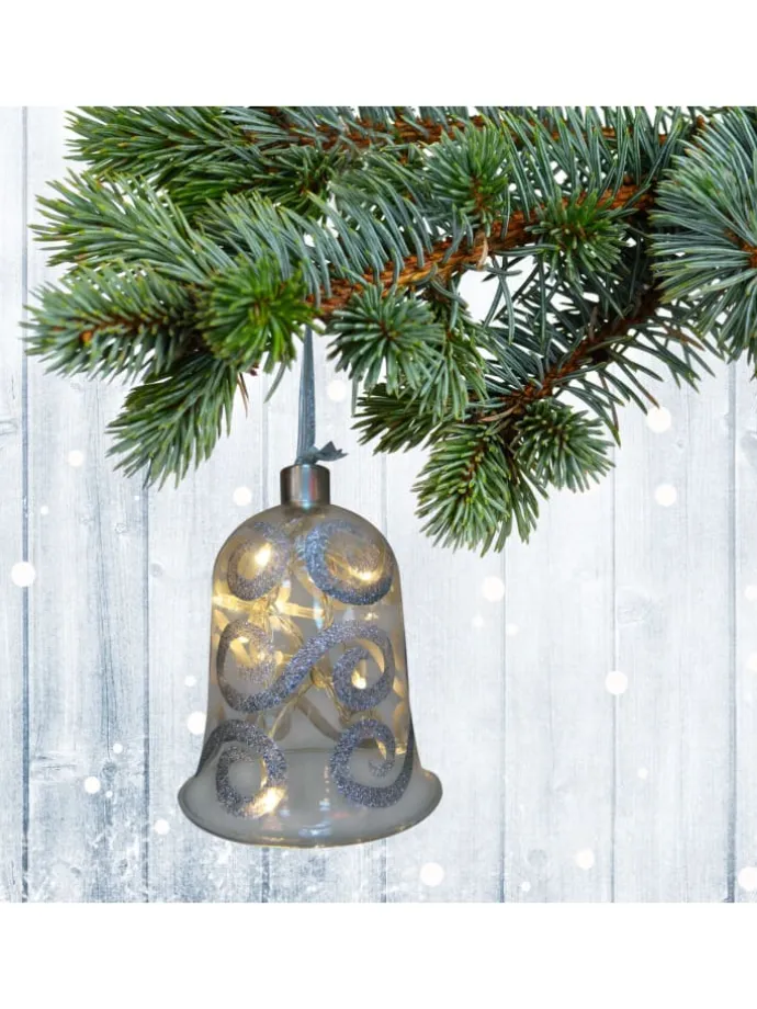 LED Weihnachtsartikel "GLOCKE" in silber - (L)11 cm x (B)11 cm x (H)13 cm