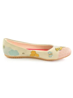 Leder-Ballerinas in Beige/ Bunt