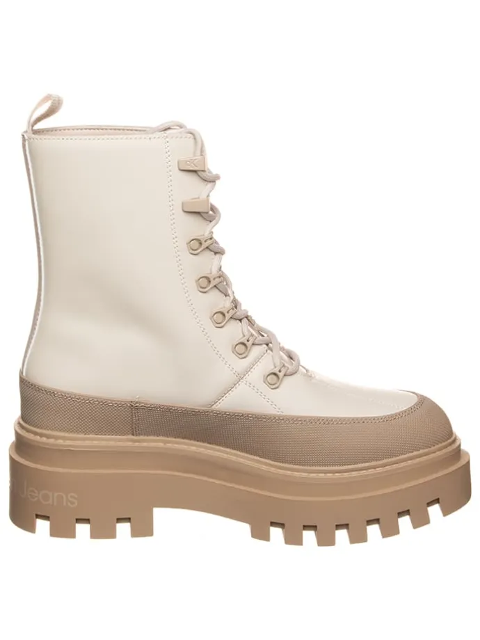 Leder-Boots in Beige/ Creme