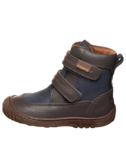 Leder-Boots in Dunkelblau/ Braun
