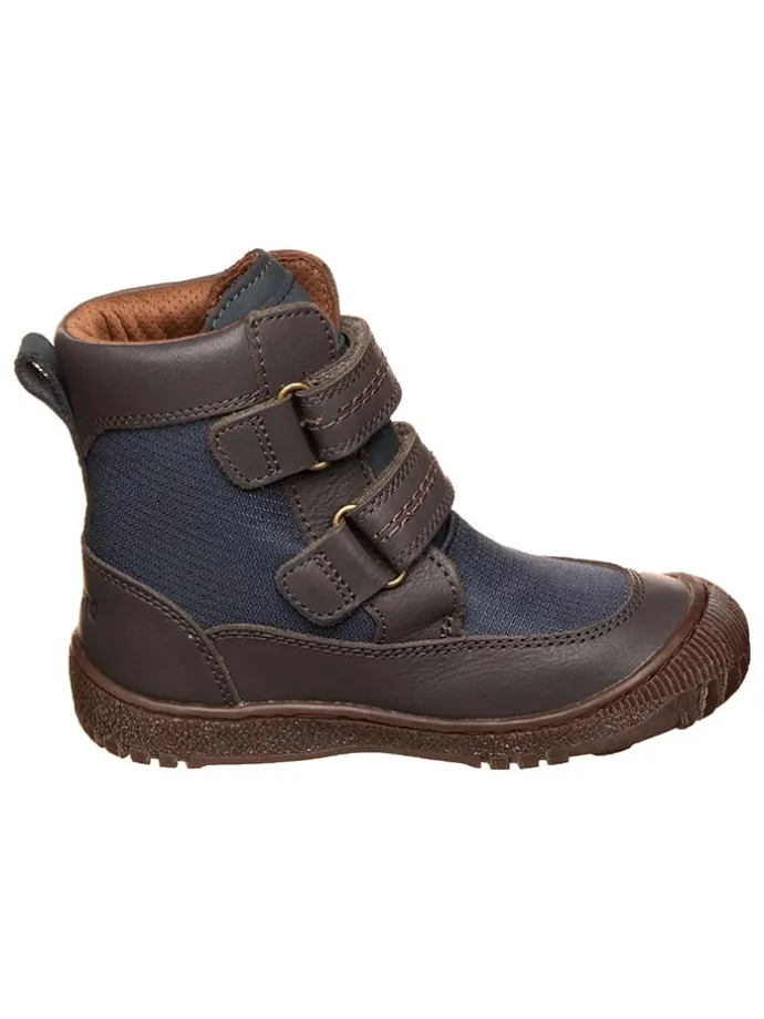 Leder-Boots in Dunkelblau/ Braun