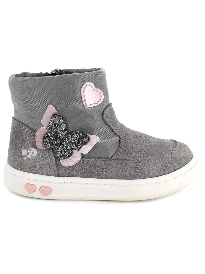 Leder-Boots in Rosa/ Grau