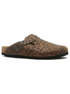 Leder-Clogs in Braun/ Schwarz