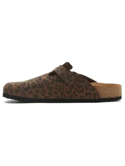 Leder-Clogs in Braun/ Schwarz