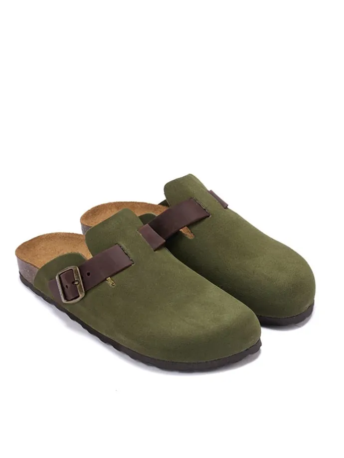 Leder-Clogs "Noe" in Khaki