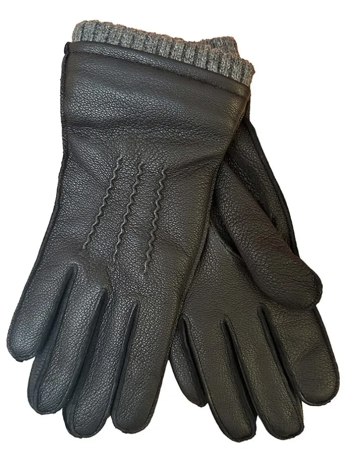 Leder-Fingerhandschuhe in Schwarz