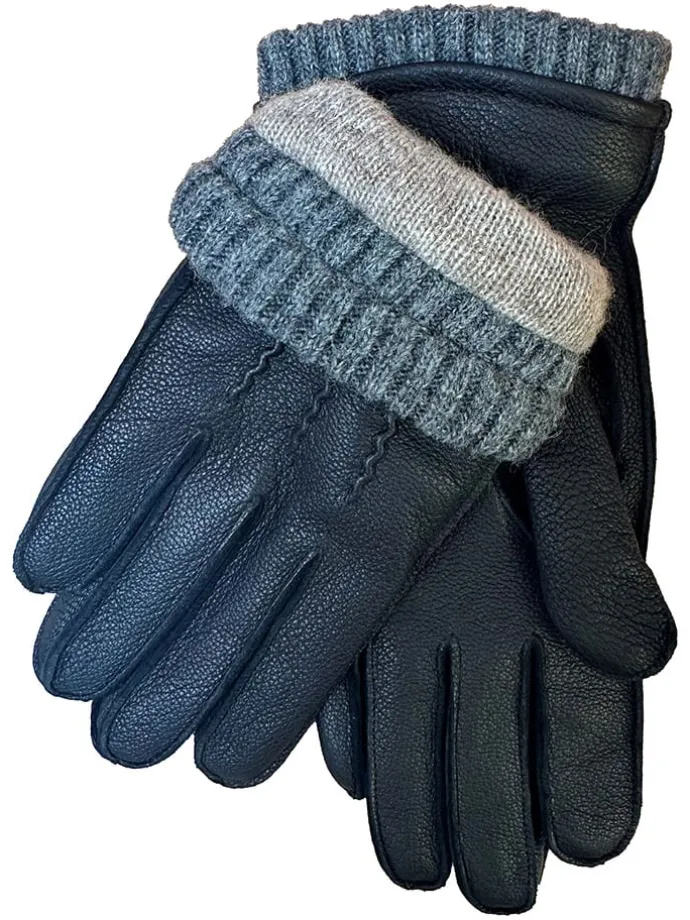 Leder-Fingerhandschuhe in Schwarz