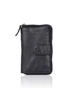 Leder-Geldbörse "Collins" in Schwarz - (B)9 x (H)17 x (T)3 cm